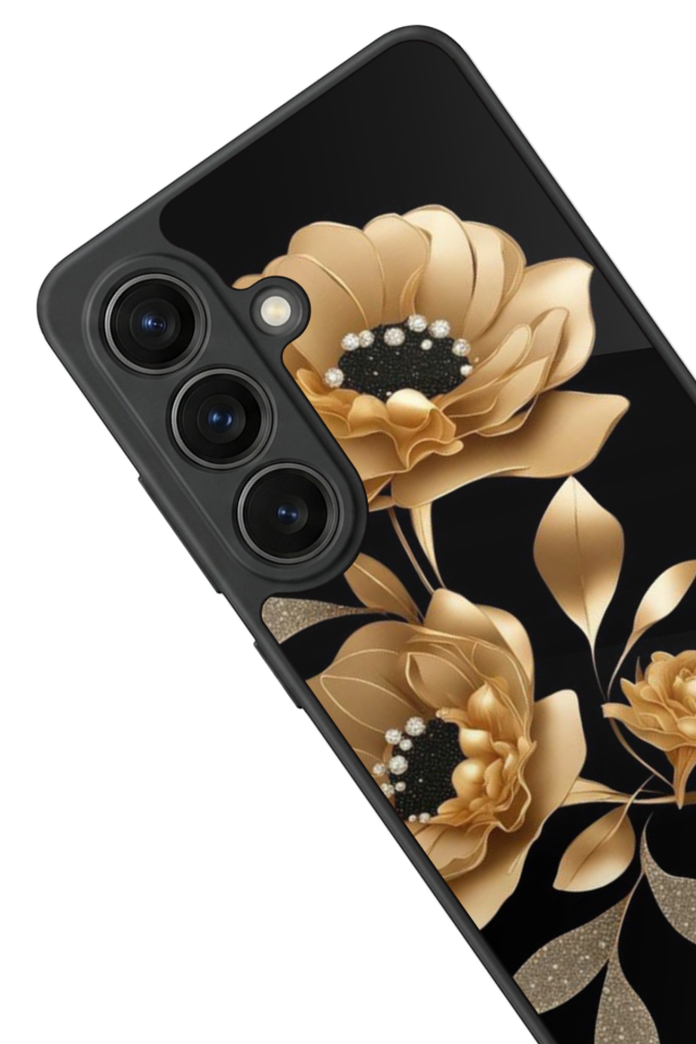 Samsung Galaxy S26 Uyumlu Yaldizli Cicek Tasarımlı Glossy Premium Kılıf