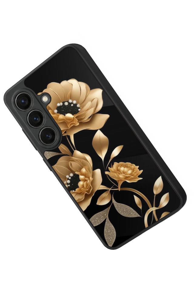 Samsung Galaxy S26 Uyumlu Yaldizli Cicek Tasarımlı Glossy Premium Kılıf