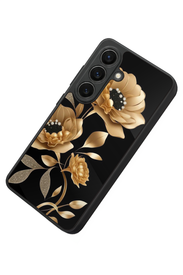 Samsung Galaxy S26 Uyumlu Yaldizli Cicek Tasarımlı Glossy Premium Kılıf