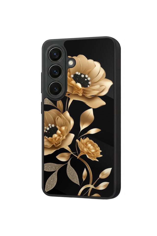 Samsung Galaxy S26 Uyumlu Yaldizli Cicek Tasarımlı Glossy Premium Kılıf