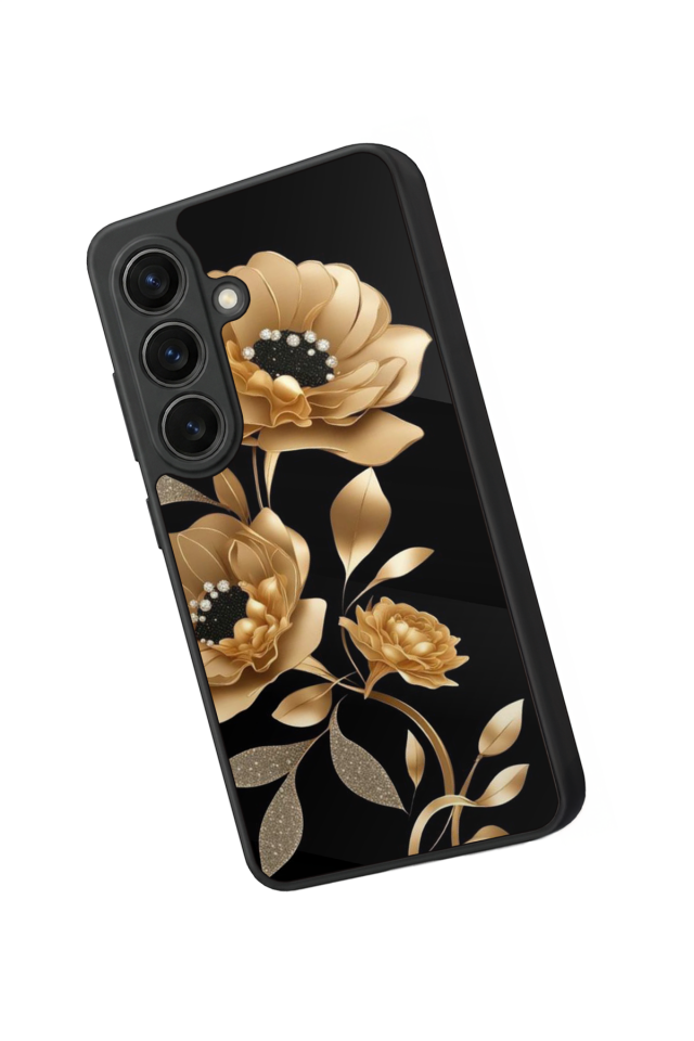Samsung Galaxy S26 Uyumlu Yaldizli Cicek Tasarımlı Glossy Premium Kılıf