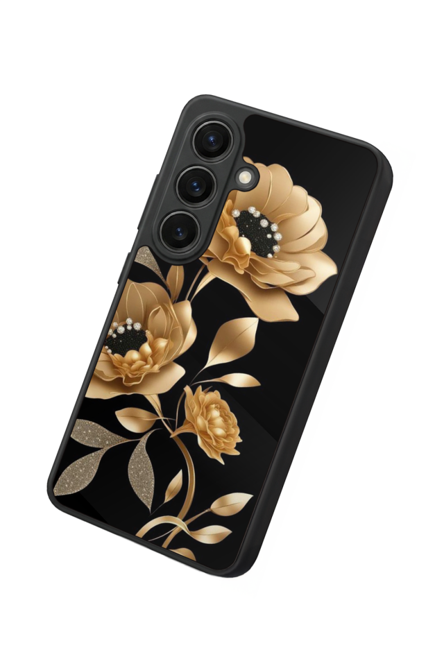 Samsung Galaxy S26 Uyumlu Yaldizli Cicek Tasarımlı Glossy Premium Kılıf