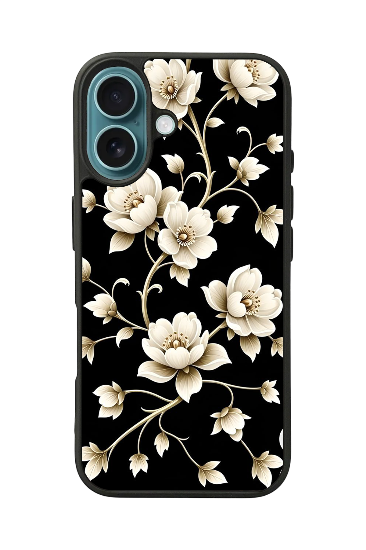 iPhone 16 Plus Uyumlu Yaldizli Cicek Tasarımlı Glossy Premium Kılıf