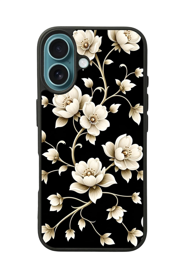 iPhone 16 Plus Uyumlu Yaldizli Cicek Tasarımlı Glossy Premium Kılıf
