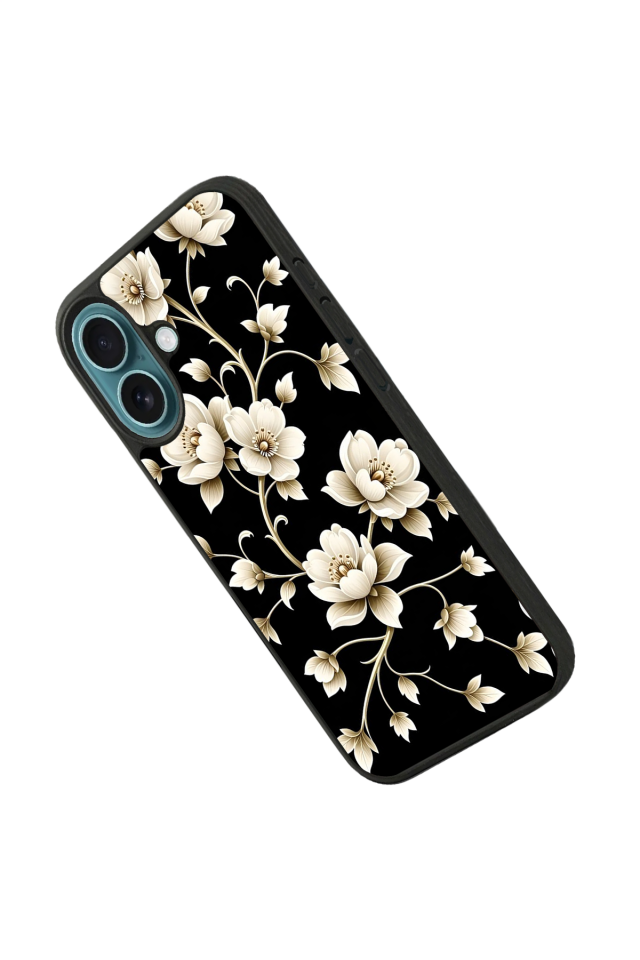 iPhone 16 Plus Uyumlu Yaldizli Cicek Tasarımlı Glossy Premium Kılıf
