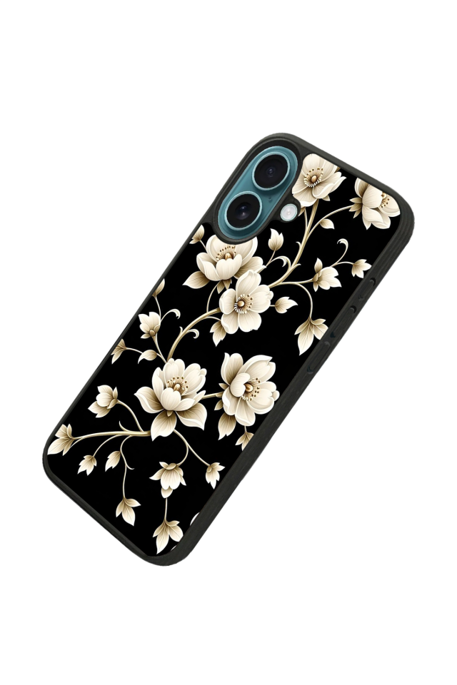 iPhone 16 Plus Uyumlu Yaldizli Cicek Tasarımlı Glossy Premium Kılıf