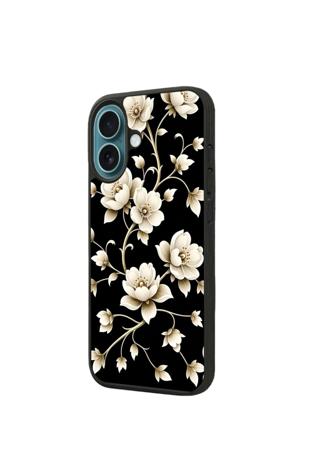 iPhone 16 Plus Uyumlu Yaldizli Cicek Tasarımlı Glossy Premium Kılıf