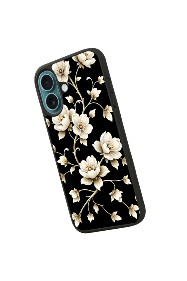iPhone 16 Plus Uyumlu Yaldizli Cicek Tasarımlı Glossy Premium Kılıf