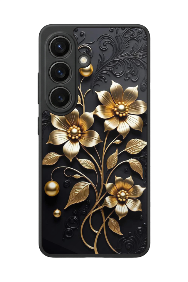 Samsung Galaxy S26 Uyumlu Yaldizli Cicek Tasarımlı Glossy Premium Kılıf