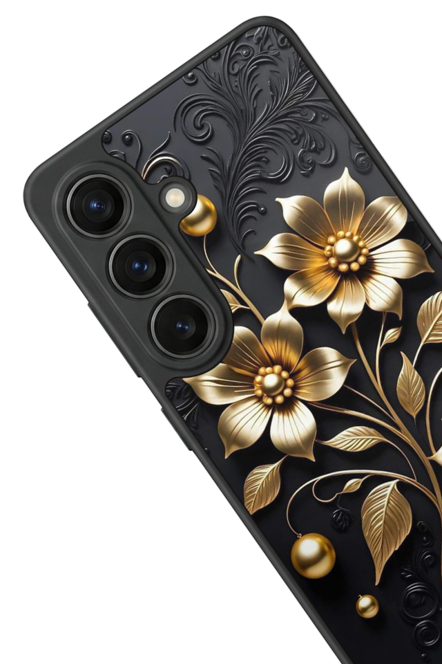 Samsung Galaxy S26 Uyumlu Yaldizli Cicek Tasarımlı Glossy Premium Kılıf