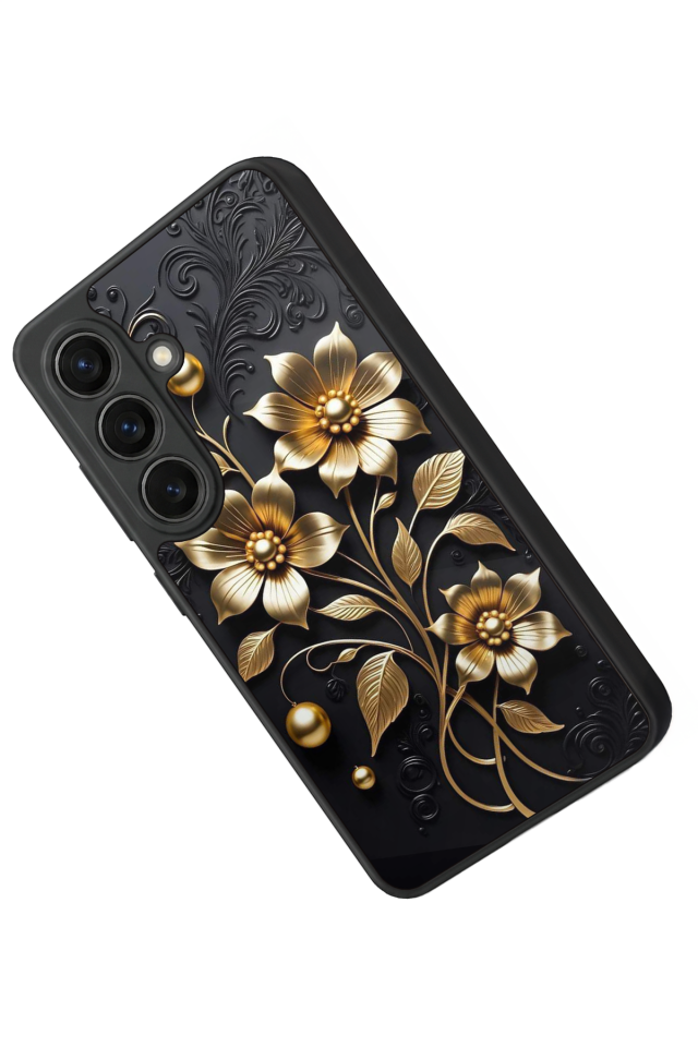 Samsung Galaxy S26 Uyumlu Yaldizli Cicek Tasarımlı Glossy Premium Kılıf