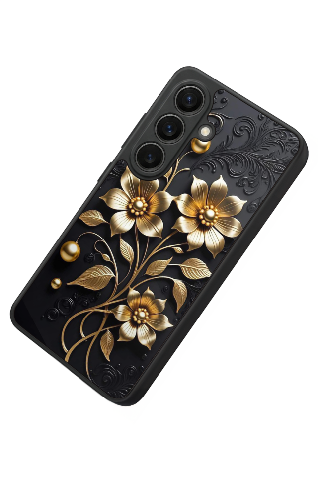 Samsung Galaxy S26 Uyumlu Yaldizli Cicek Tasarımlı Glossy Premium Kılıf