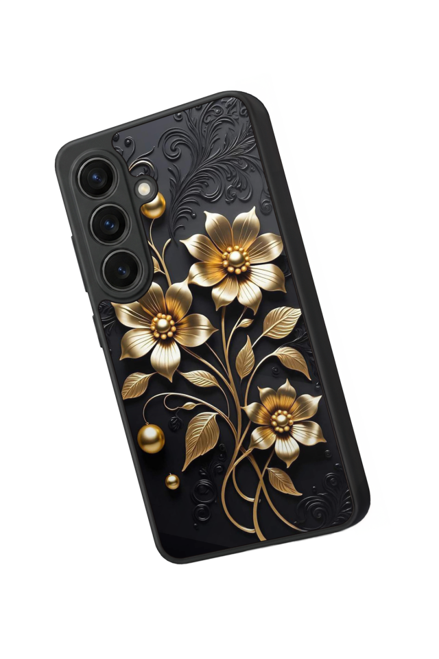 Samsung Galaxy S26 Uyumlu Yaldizli Cicek Tasarımlı Glossy Premium Kılıf