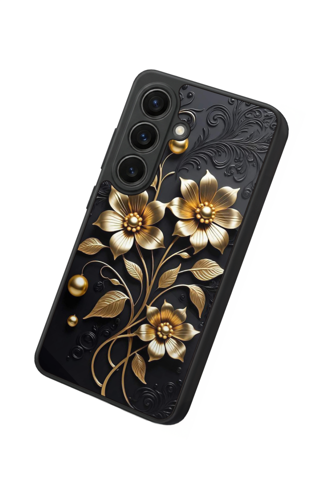 Samsung Galaxy S26 Uyumlu Yaldizli Cicek Tasarımlı Glossy Premium Kılıf