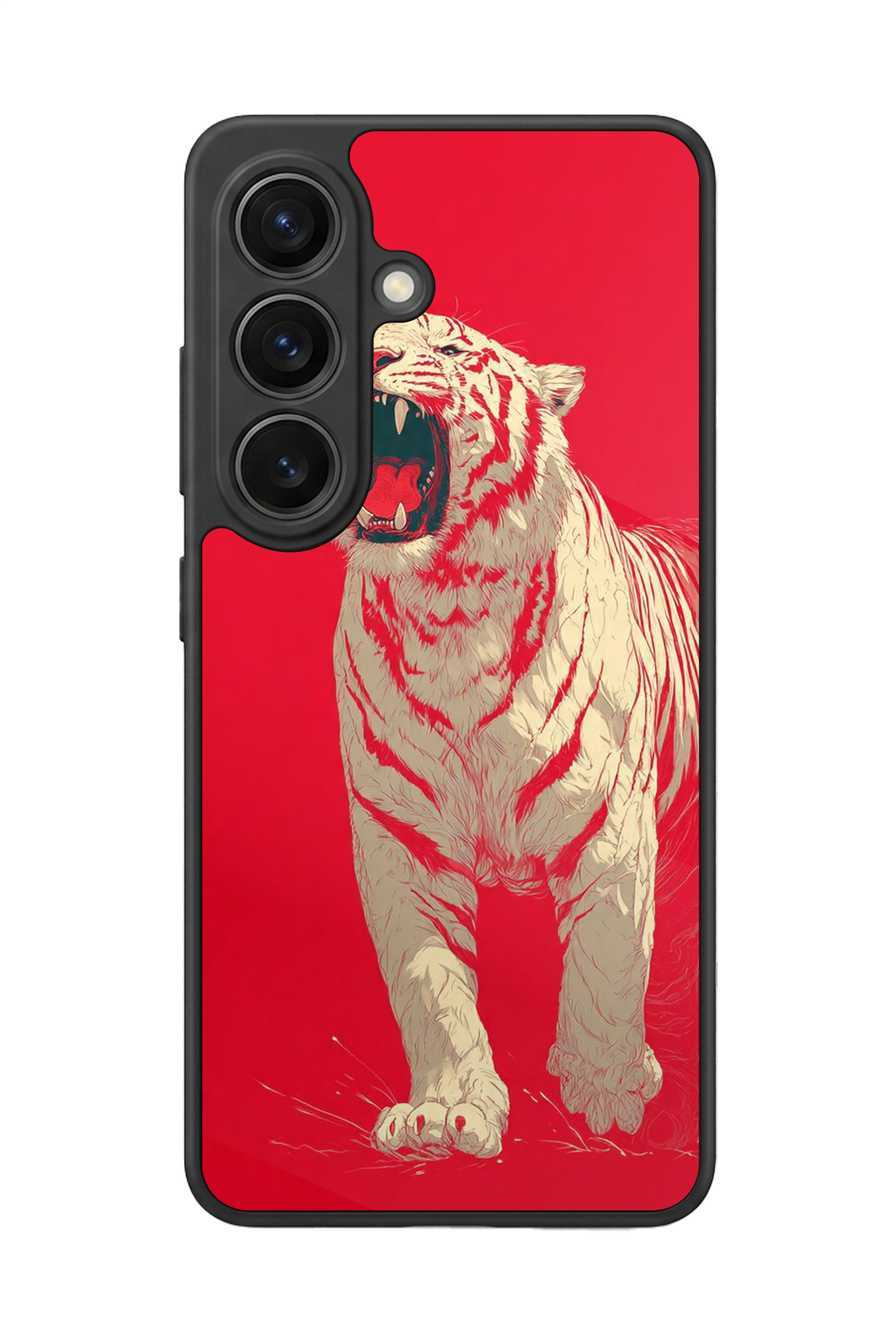 Samsung Galaxy S26 Uyumlu Kirmizi ve Kaplan Tasarımlı Glossy Premium Kılıf