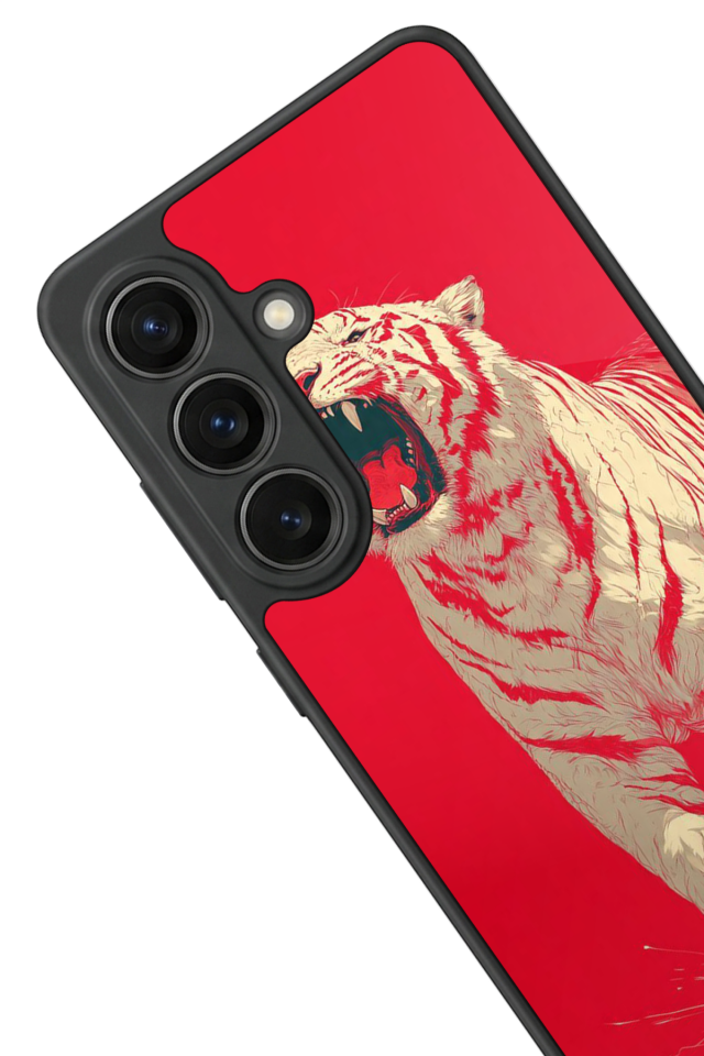 Samsung Galaxy S26 Uyumlu Kirmizi ve Kaplan Tasarımlı Glossy Premium Kılıf