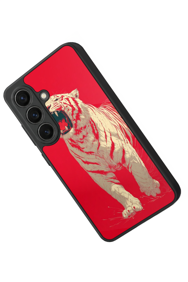 Samsung Galaxy S26 Uyumlu Kirmizi ve Kaplan Tasarımlı Glossy Premium Kılıf