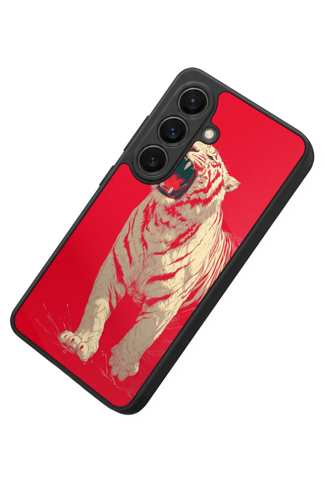 Samsung Galaxy S26 Uyumlu Kirmizi ve Kaplan Tasarımlı Glossy Premium Kılıf