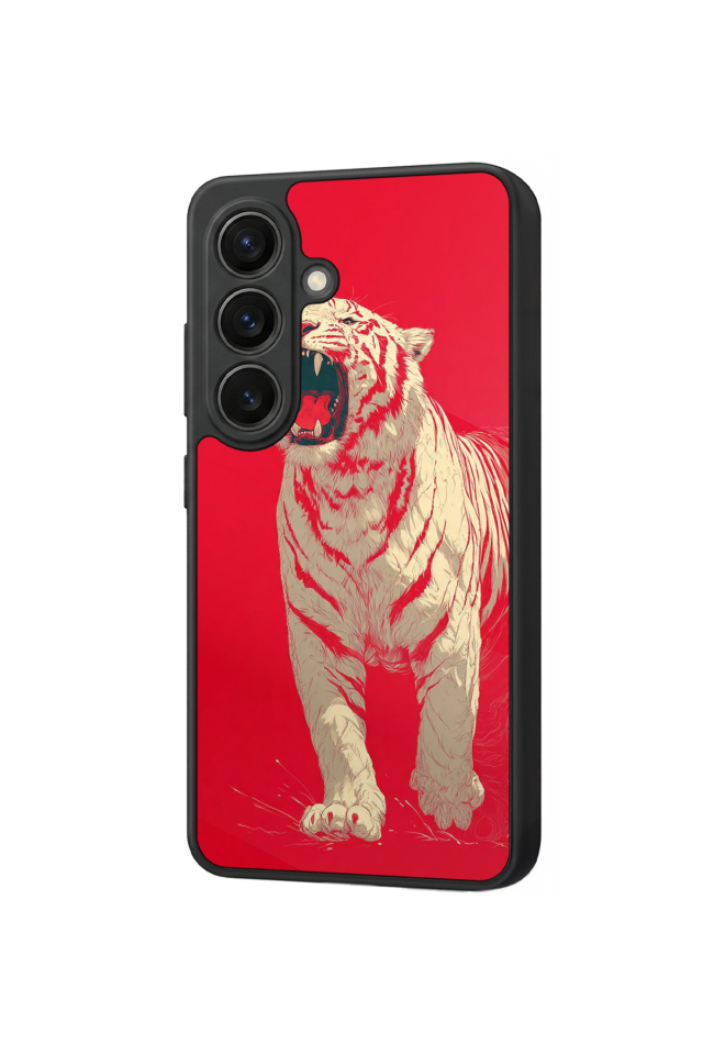 Samsung Galaxy S26 Uyumlu Kirmizi ve Kaplan Tasarımlı Glossy Premium Kılıf