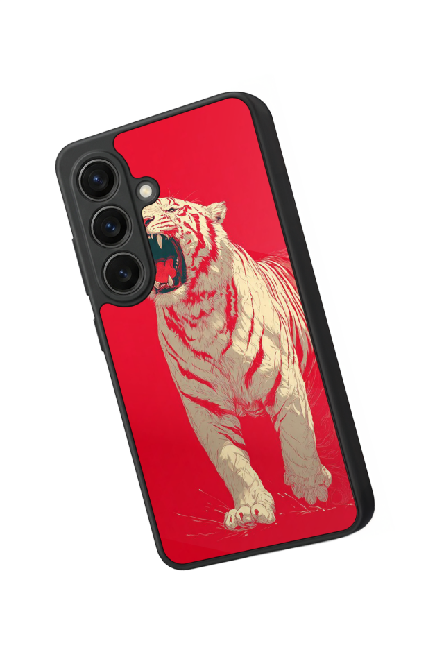 Samsung Galaxy S26 Uyumlu Kirmizi ve Kaplan Tasarımlı Glossy Premium Kılıf