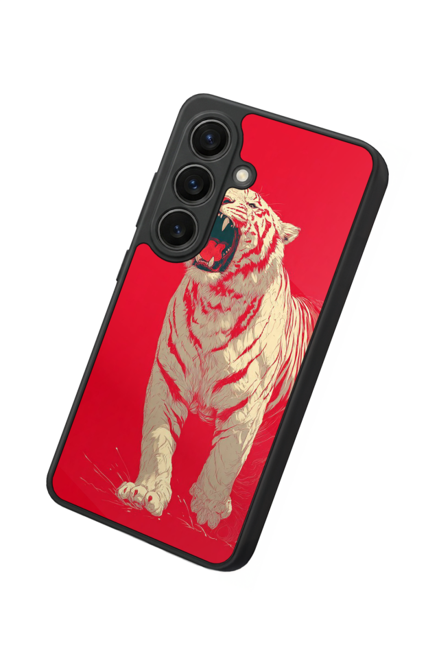 Samsung Galaxy S26 Uyumlu Kirmizi ve Kaplan Tasarımlı Glossy Premium Kılıf