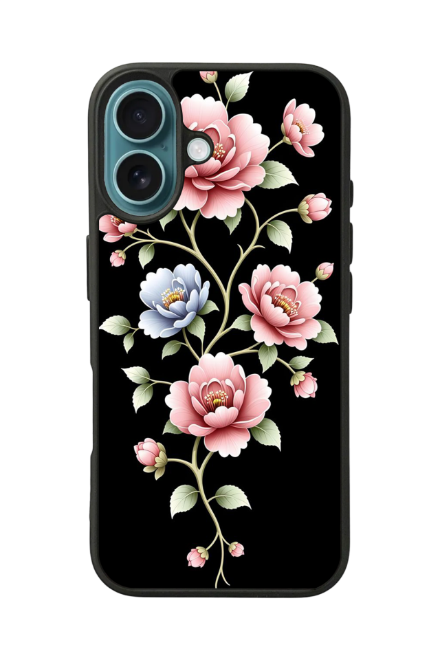 iPhone 16 Plus Uyumlu Yaldizli Cicek Tasarımlı Glossy Premium Kılıf