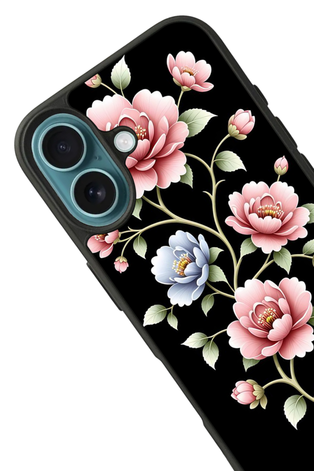 iPhone 16 Plus Uyumlu Yaldizli Cicek Tasarımlı Glossy Premium Kılıf
