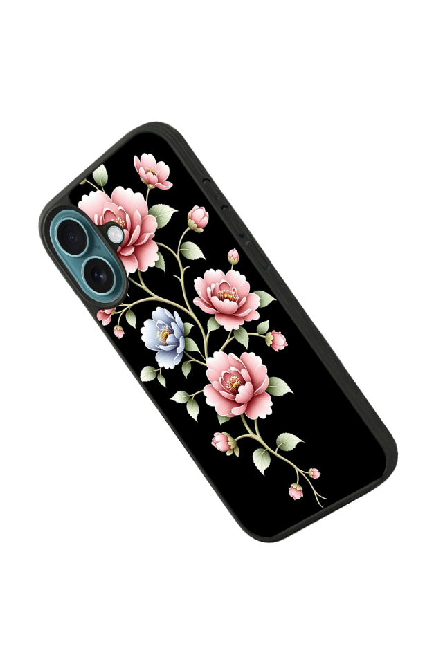 iPhone 16 Plus Uyumlu Yaldizli Cicek Tasarımlı Glossy Premium Kılıf