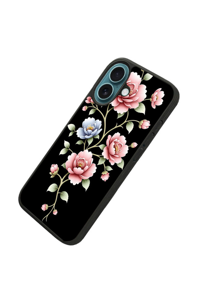 iPhone 16 Plus Uyumlu Yaldizli Cicek Tasarımlı Glossy Premium Kılıf