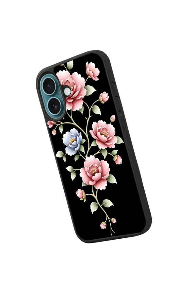 iPhone 16 Plus Uyumlu Yaldizli Cicek Tasarımlı Glossy Premium Kılıf