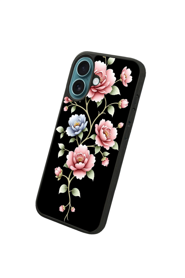 iPhone 16 Plus Uyumlu Yaldizli Cicek Tasarımlı Glossy Premium Kılıf