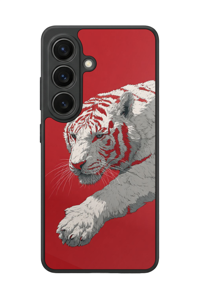 Samsung Galaxy S26 Uyumlu Kirmizi ve Kaplan Tasarımlı Glossy Premium Kılıf