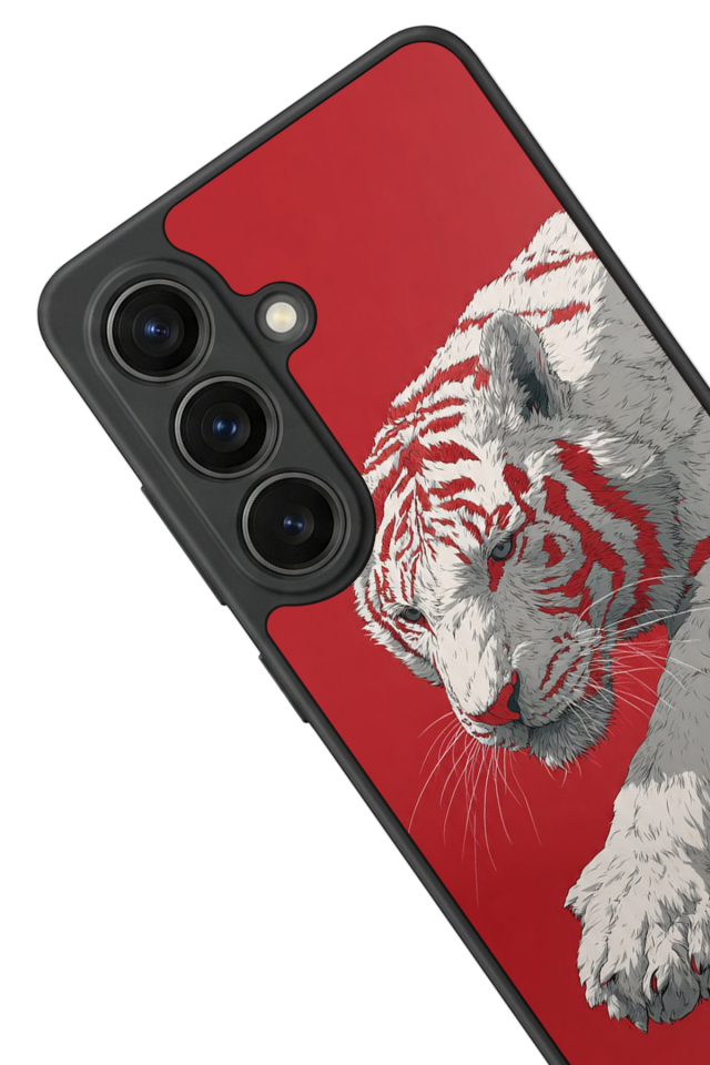 Samsung Galaxy S26 Uyumlu Kirmizi ve Kaplan Tasarımlı Glossy Premium Kılıf