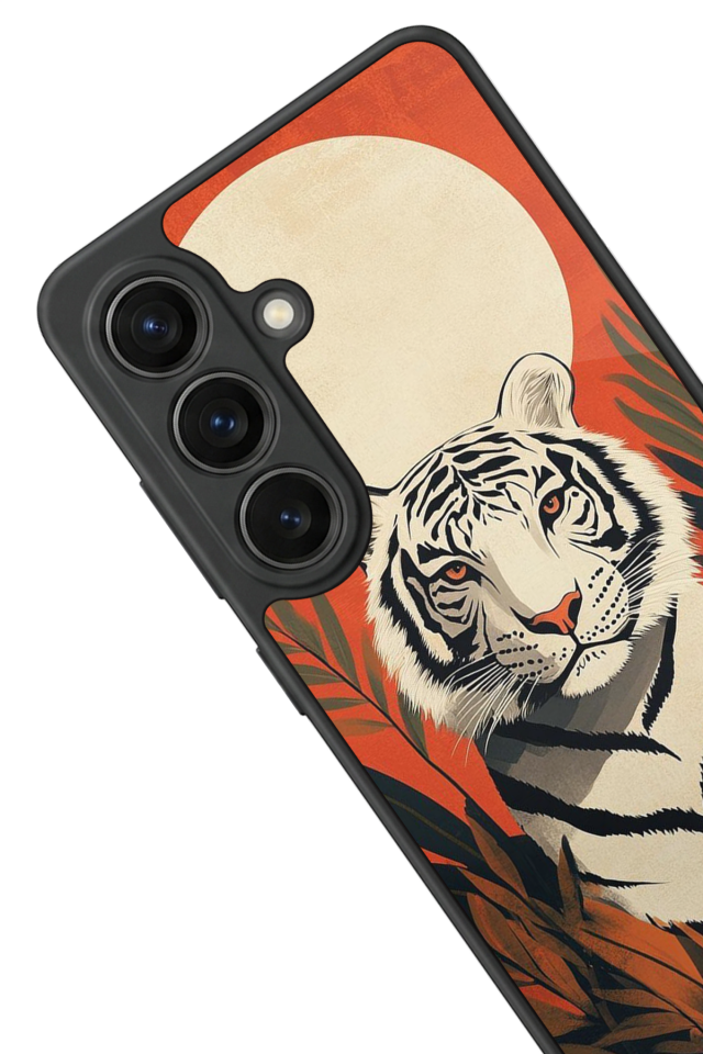 Samsung Galaxy S26 Uyumlu Kirmizi ve Kaplan Tasarımlı Glossy Premium Kılıf