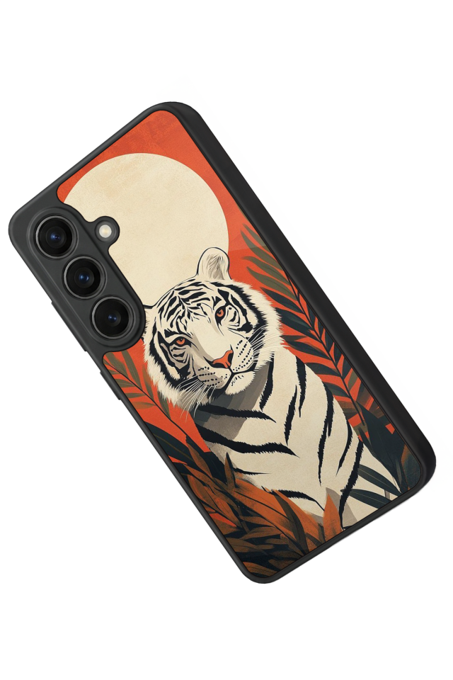 Samsung Galaxy S26 Uyumlu Kirmizi ve Kaplan Tasarımlı Glossy Premium Kılıf