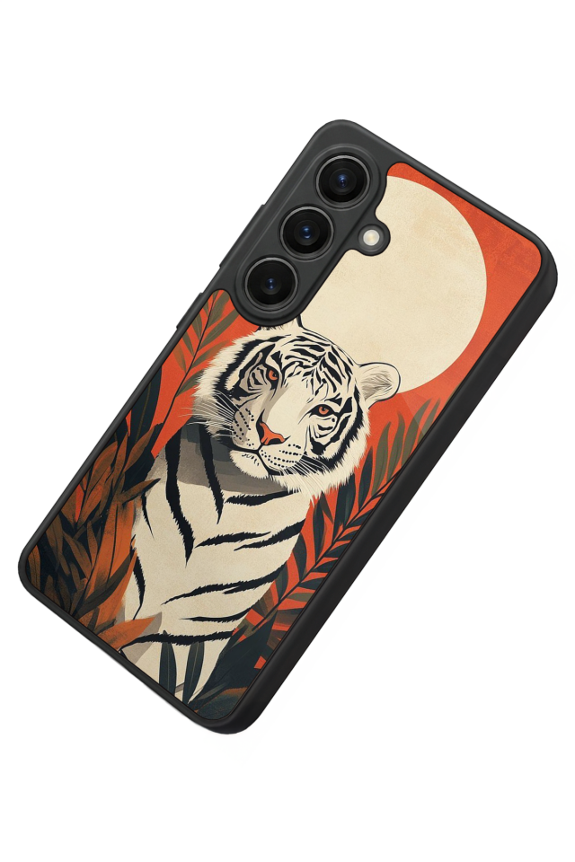 Samsung Galaxy S26 Uyumlu Kirmizi ve Kaplan Tasarımlı Glossy Premium Kılıf