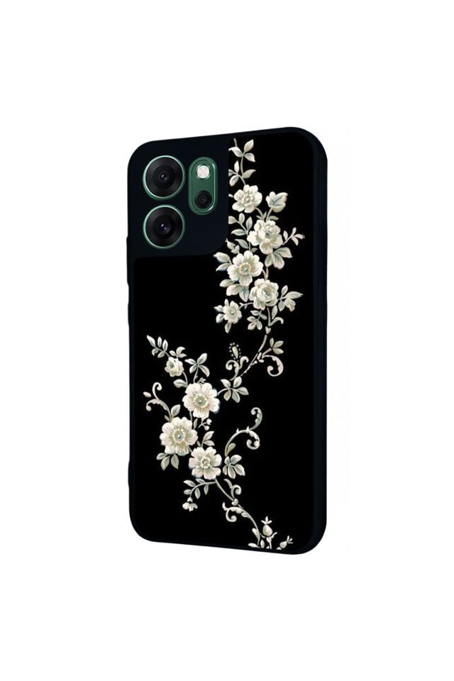 Oppo Reno 14F Uyumlu Yaldizli Cicek Tasarımlı Glossy Premium Kılıf