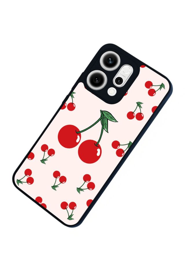 Oppo Reno 14 Uyumlu Kiraz Tasarımlı Glossy Premium Kılıf