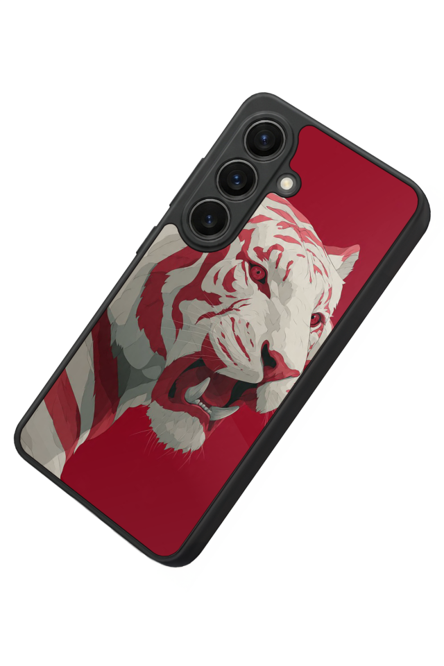 Samsung Galaxy S26 Uyumlu Kirmizi ve Kaplan Tasarımlı Glossy Premium Kılıf