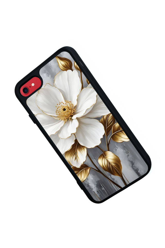 iPhone SE Uyumlu Yaldizli Cicek Tasarımlı Glossy Premium Kılıf