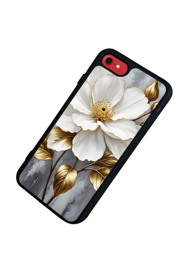iPhone SE Uyumlu Yaldizli Cicek Tasarımlı Glossy Premium Kılıf