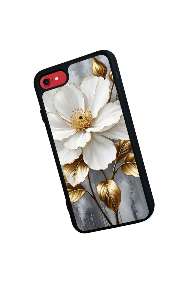iPhone SE Uyumlu Yaldizli Cicek Tasarımlı Glossy Premium Kılıf