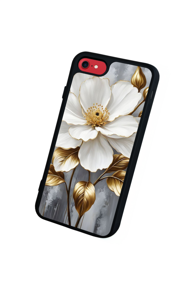 iPhone SE Uyumlu Yaldizli Cicek Tasarımlı Glossy Premium Kılıf