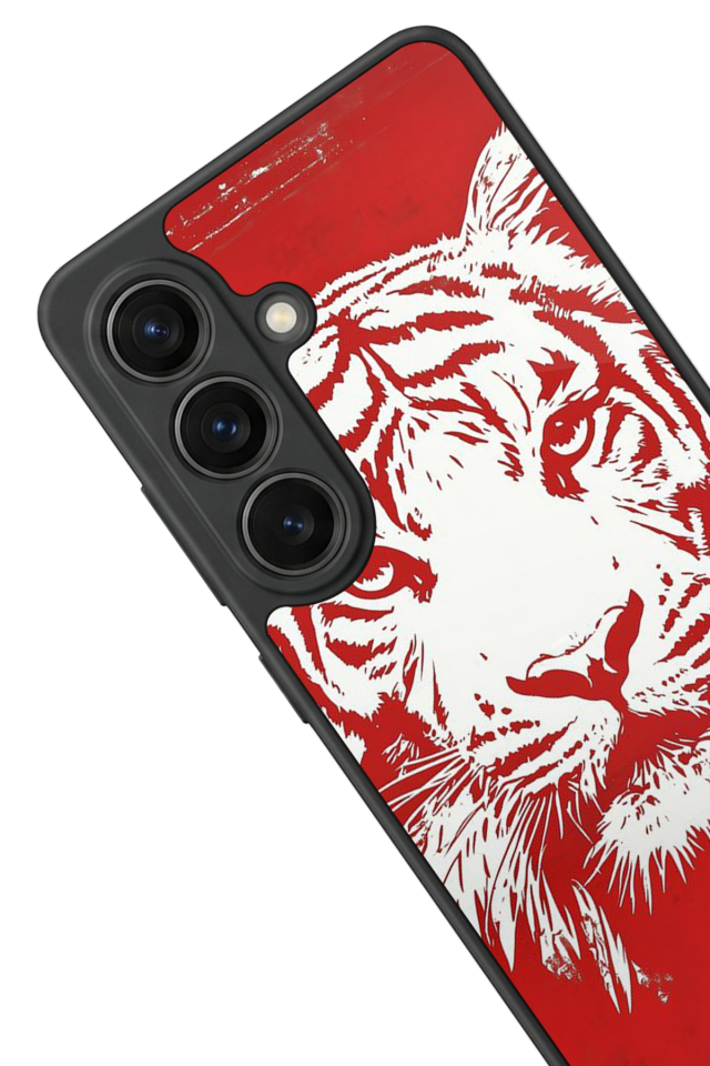 Samsung Galaxy S26 Uyumlu Kirmizi ve Kaplan Tasarımlı Glossy Premium Kılıf