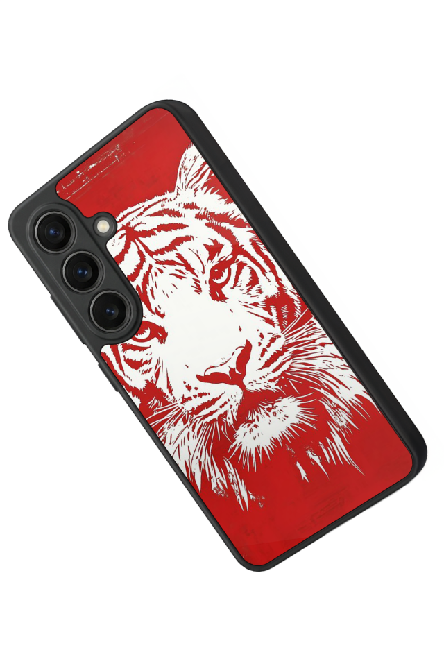 Samsung Galaxy S26 Uyumlu Kirmizi ve Kaplan Tasarımlı Glossy Premium Kılıf