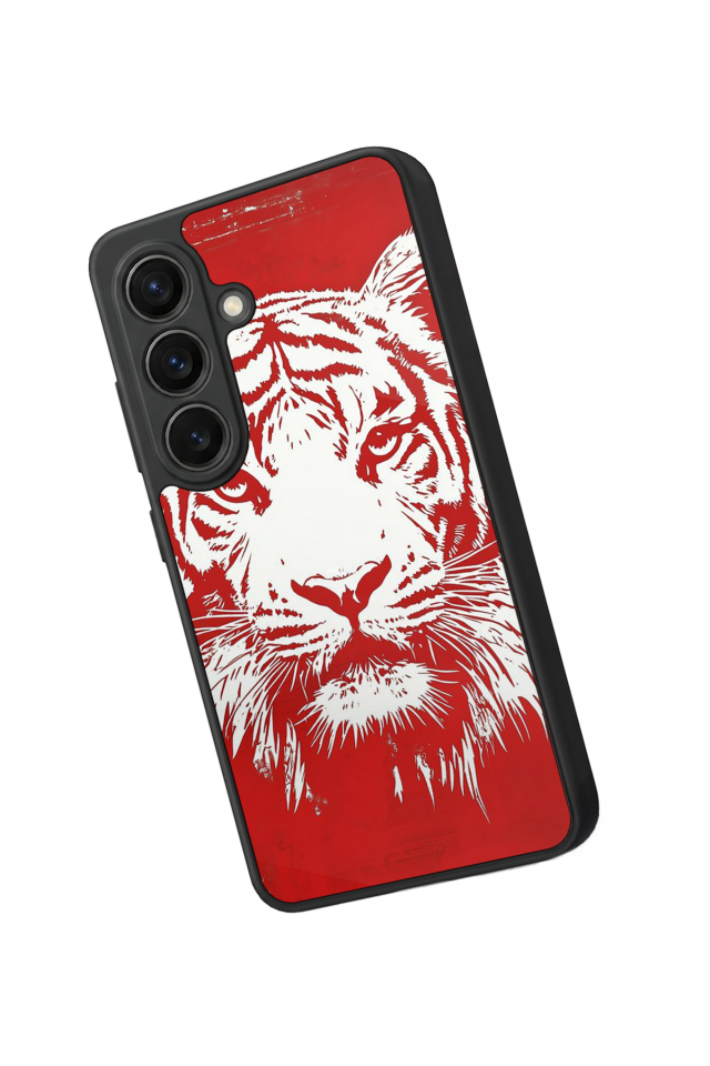 Samsung Galaxy S26 Uyumlu Kirmizi ve Kaplan Tasarımlı Glossy Premium Kılıf