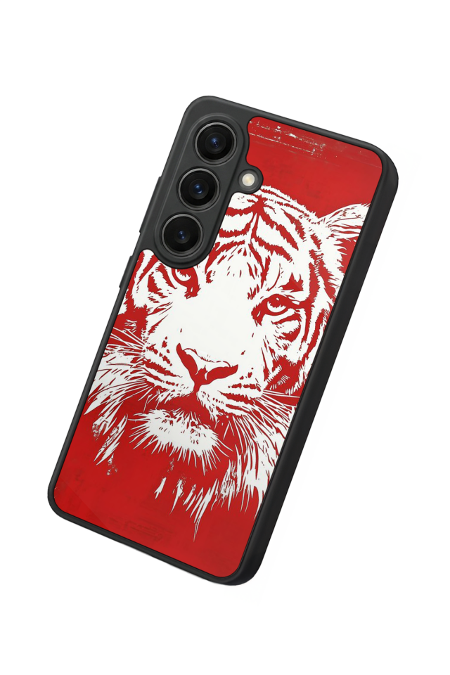 Samsung Galaxy S26 Uyumlu Kirmizi ve Kaplan Tasarımlı Glossy Premium Kılıf