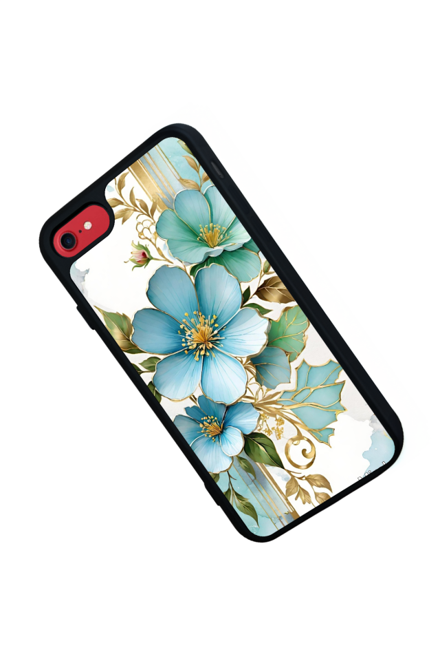 iPhone SE Uyumlu Yaldizli Cicek Tasarımlı Glossy Premium Kılıf