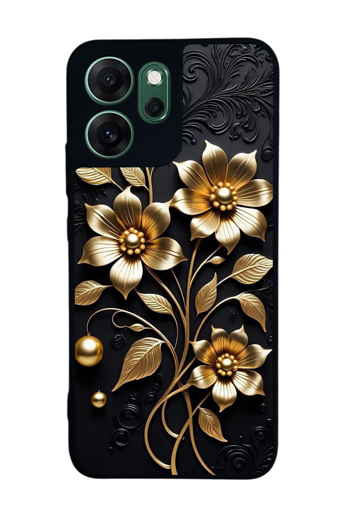 Oppo Reno 14F Uyumlu Yaldizli Cicek Tasarımlı Glossy Premium Kılıf