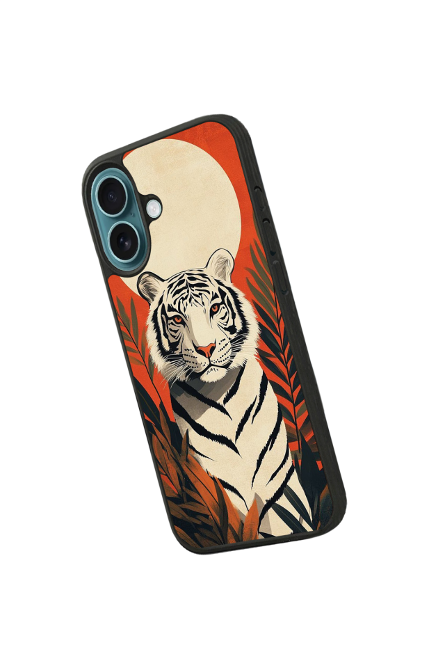 iPhone 16 Plus Uyumlu Kirmizi ve Kaplan Tasarımlı Glossy Premium Kılıf